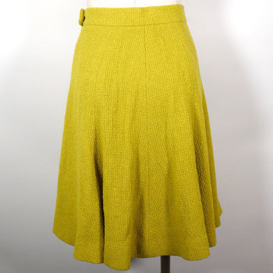 CHANEL suit wool Yellowish green COCO Mark button Jacket and flared skirt Women 36 Used Authentic