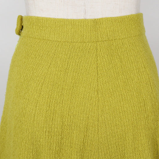 CHANEL suit wool Yellowish green COCO Mark button Jacket and flared skirt Women 36 Used Authentic