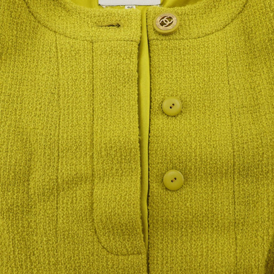 CHANEL suit wool Yellowish green COCO Mark button Jacket and flared skirt Women 36 Used Authentic