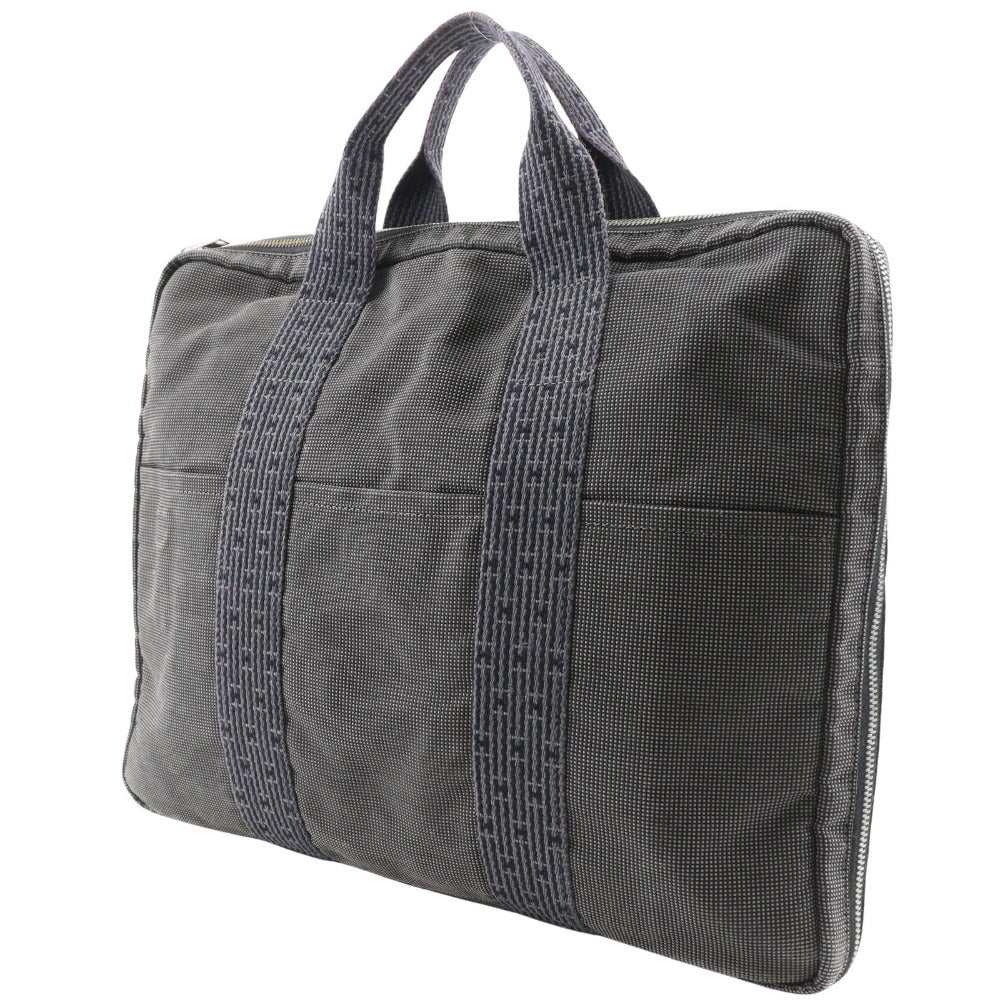 HERMES Business bag Nylon canvas gray Document bag Her Line unisex(Unisex) Used Authentic