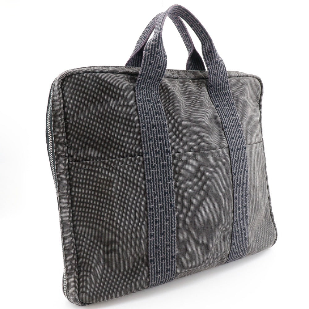 HERMES Business bag Nylon canvas gray Document bag Her Line unisex(Unisex) Used Authentic