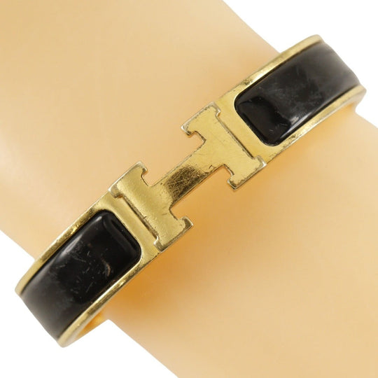 HERMES Bangle Plated Gold black Click H Women Used Authentic