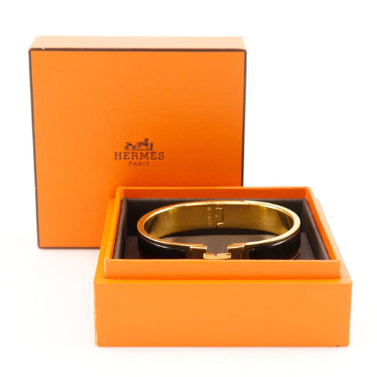 HERMES Bangle Plated Gold black Click H Women Used Authentic