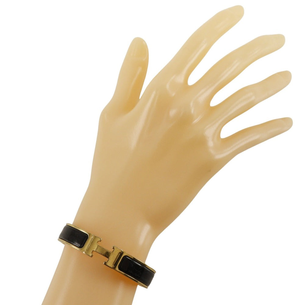 HERMES Bangle Plated Gold black Click H Women Used Authentic