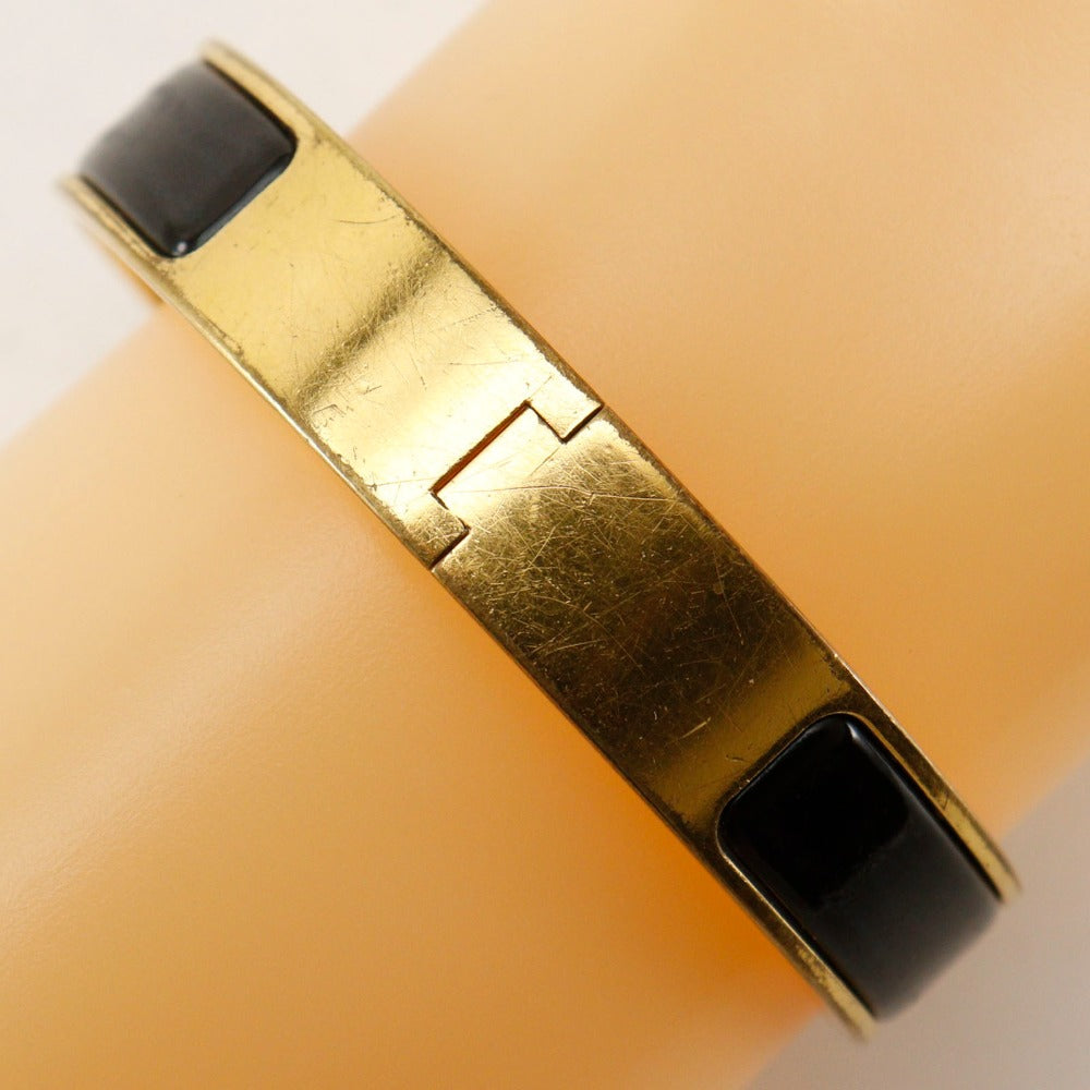 HERMES Bangle Plated Gold black Click H Women Used Authentic