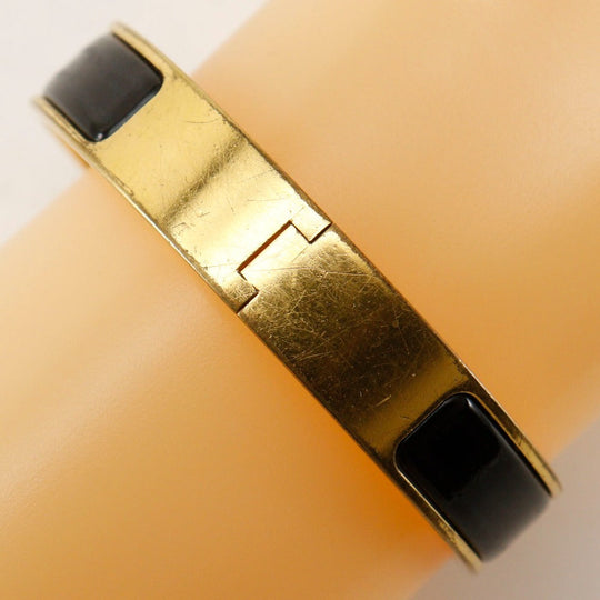 HERMES Bangle Plated Gold black Click H Women Used Authentic