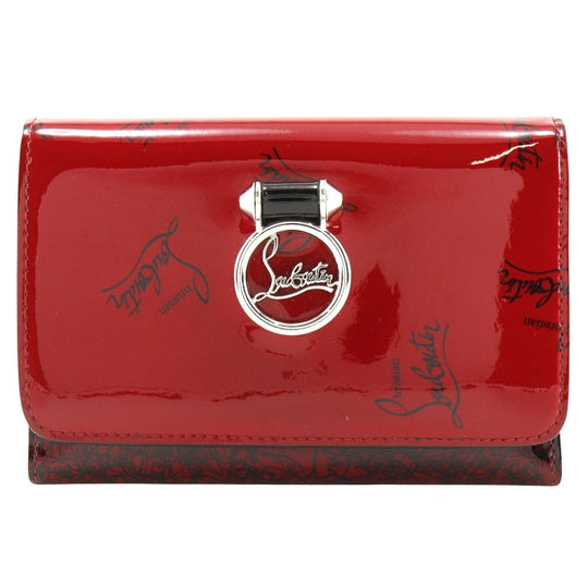 Christian Louboutin Tri-fold wallet enamel Red Enamel Red logo Women Used Authentic