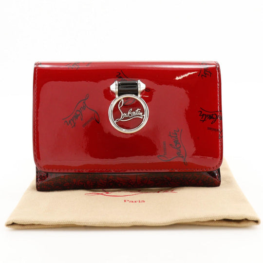 Christian Louboutin Tri-fold wallet enamel Red Enamel Red logo Women Used Authentic