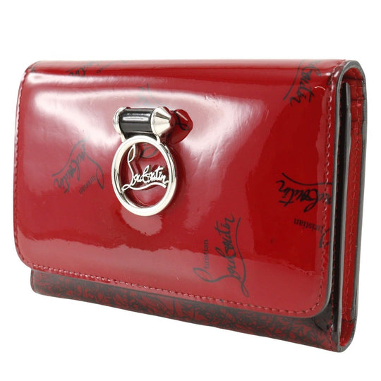 Christian Louboutin Tri-fold wallet enamel Red Enamel Red logo Women Used Authentic