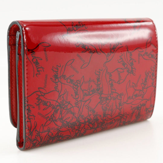 Christian Louboutin Tri-fold wallet enamel Red Enamel Red logo Women Used Authentic
