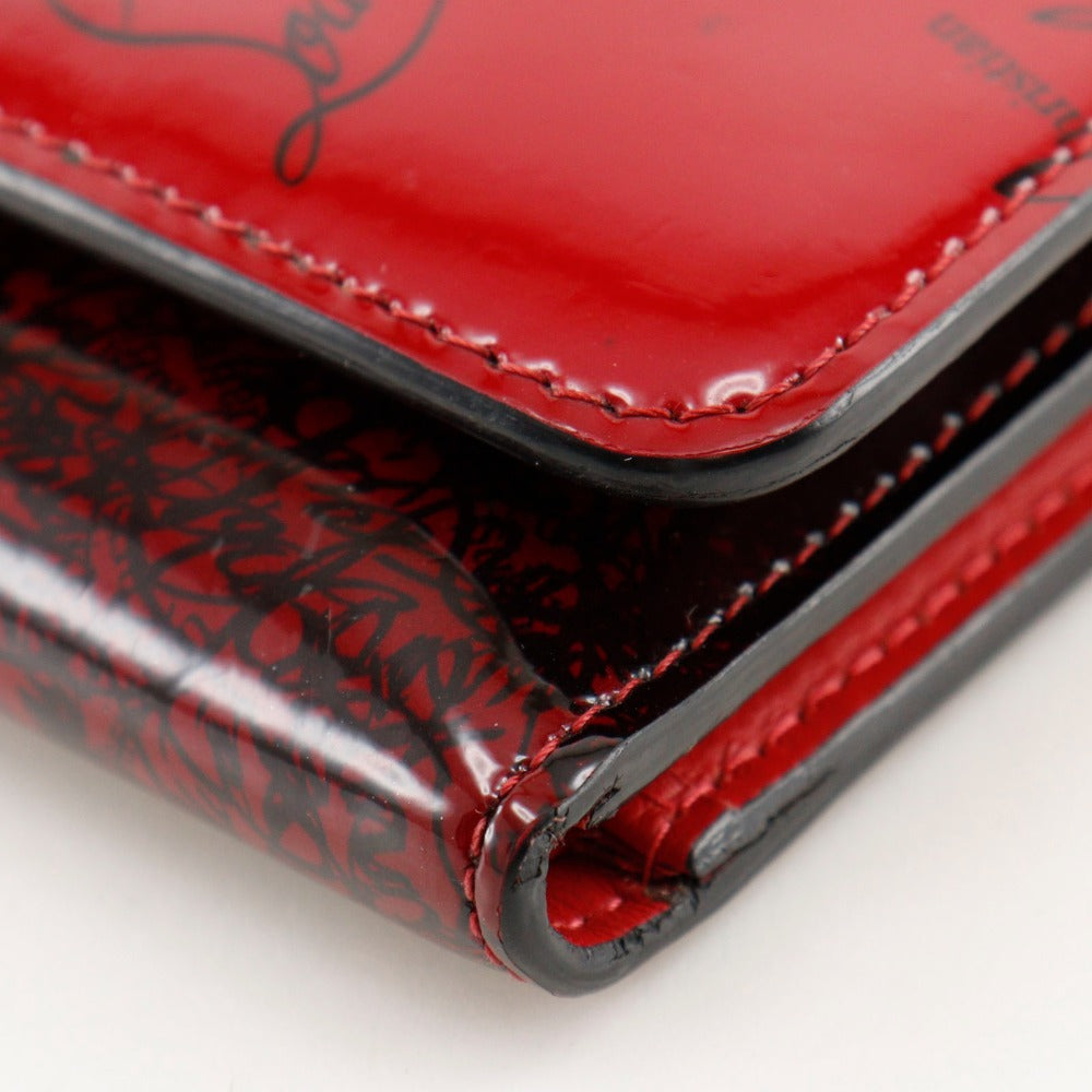 Christian Louboutin Tri-fold wallet enamel Red Enamel Red logo Women Used Authentic