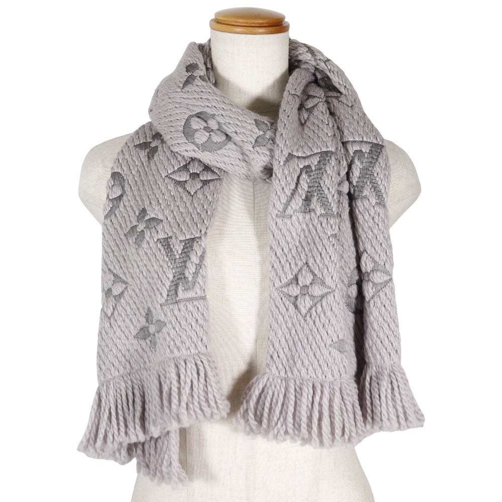 LOUIS VUITTON Scarf M74742 wool gray Esharp Logomania Women Used Authentic