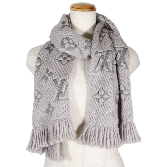 LOUIS VUITTON Scarf M74742 wool gray Esharp Logomania Women Used Authentic