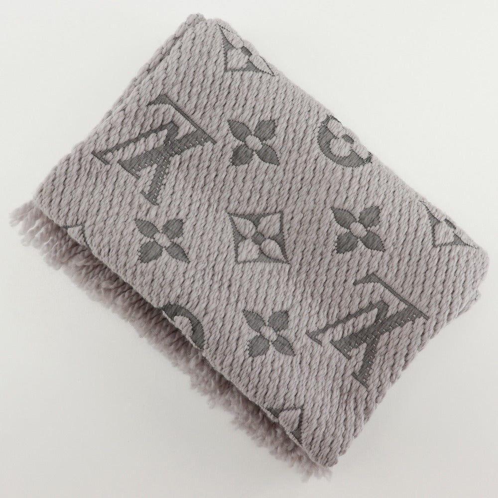 LOUIS VUITTON Scarf M74742 wool gray Esharp Logomania Women Used Authentic