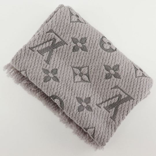 LOUIS VUITTON Scarf M74742 wool gray Esharp Logomania Women Used Authentic