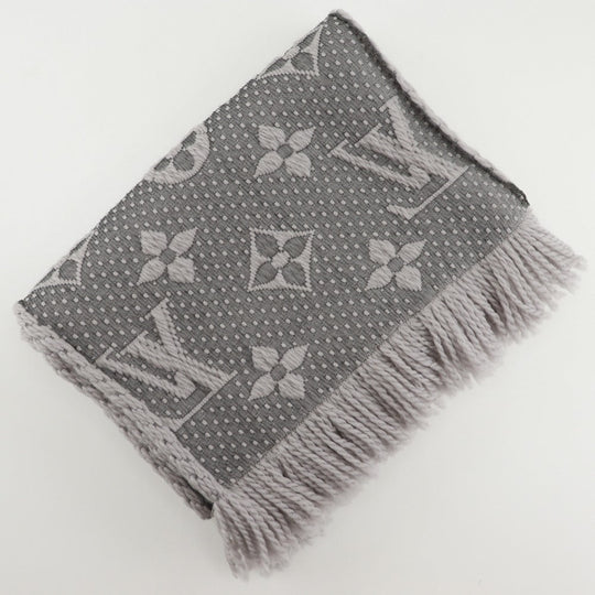 LOUIS VUITTON Scarf M74742 wool gray Esharp Logomania Women Used Authentic