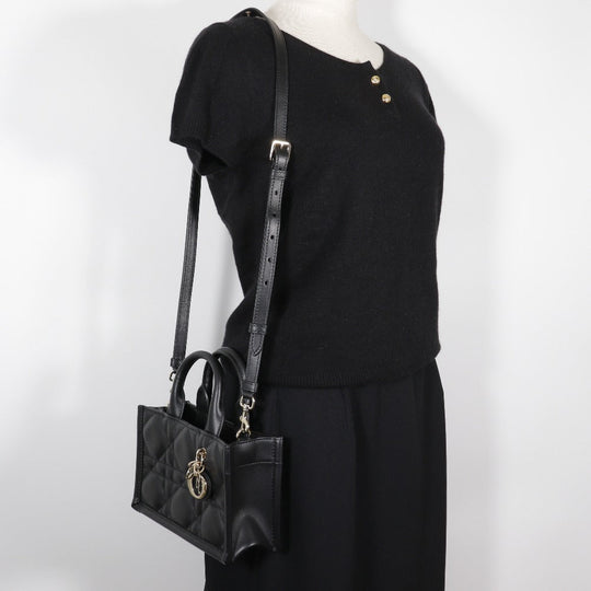 Dior Handbag Calfskin black 2WAYShoulder macro cannage Book tote mini Women Used Authentic