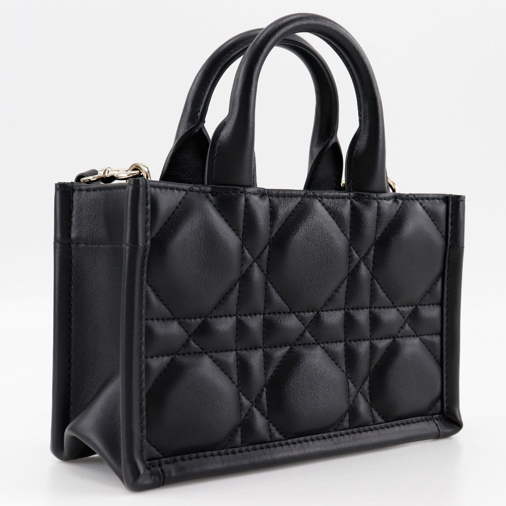 Dior Handbag Calfskin black 2WAYShoulder macro cannage Book tote mini Women Used Authentic