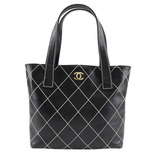 CHANEL Handbag A18126 Calfskin black Wild Stitch Tote Women Used Authentic