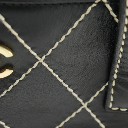 CHANEL Handbag A18126 Calfskin black Wild Stitch Tote Women Used Authentic