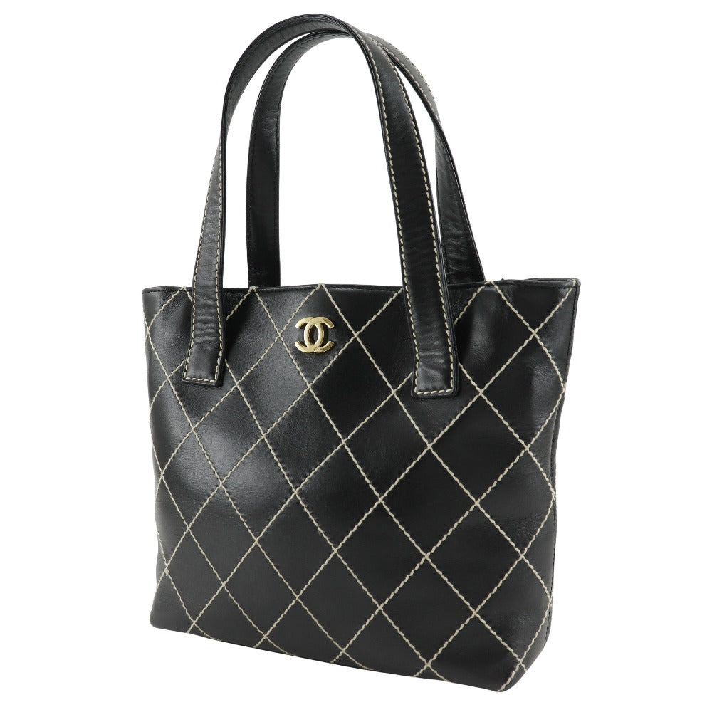 CHANEL Handbag A18126 Calfskin black Wild Stitch Tote Women Used Authentic