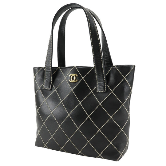 CHANEL Handbag A18126 Calfskin black Wild Stitch Tote Women Used Authentic