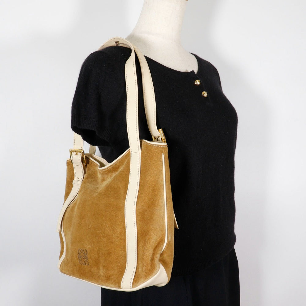 LOEWE Shoulder Bag Suede Brown anagram Women Used Authentic