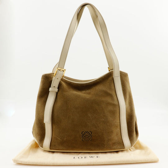 LOEWE Shoulder Bag Suede Brown anagram Women Used Authentic