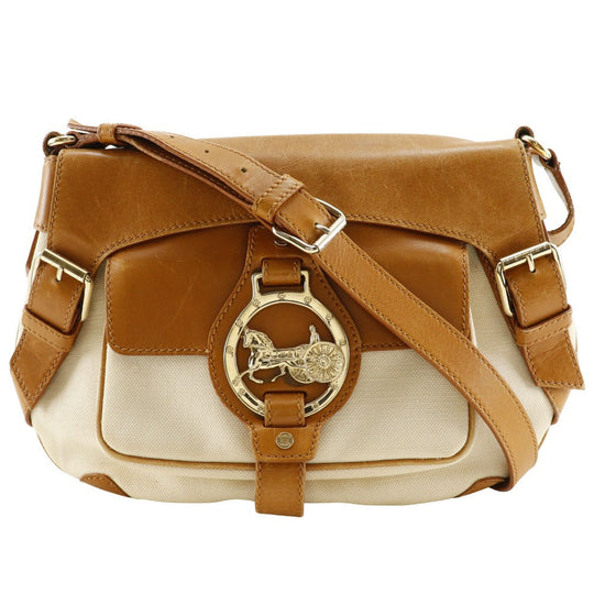 CELINE Shoulder Bag canvas beige Carriage Metal Women Used Authentic