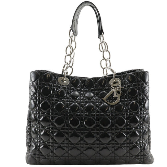 Dior Shoulder Bag enamel black Canage Chain tote Lady Dior Women Used Authentic