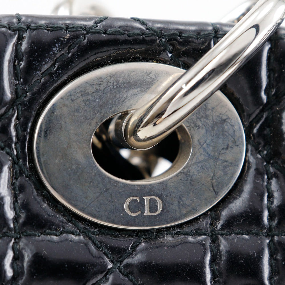 Dior Shoulder Bag enamel black Canage Chain tote Lady Dior Women Used Authentic
