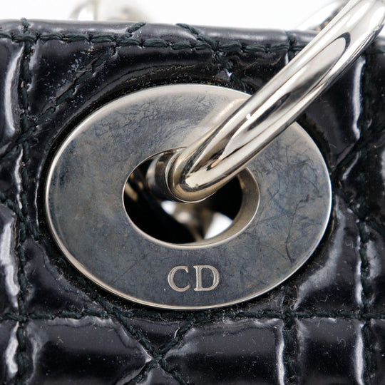 Dior Shoulder Bag enamel black Canage Chain tote Lady Dior Women Used Authentic