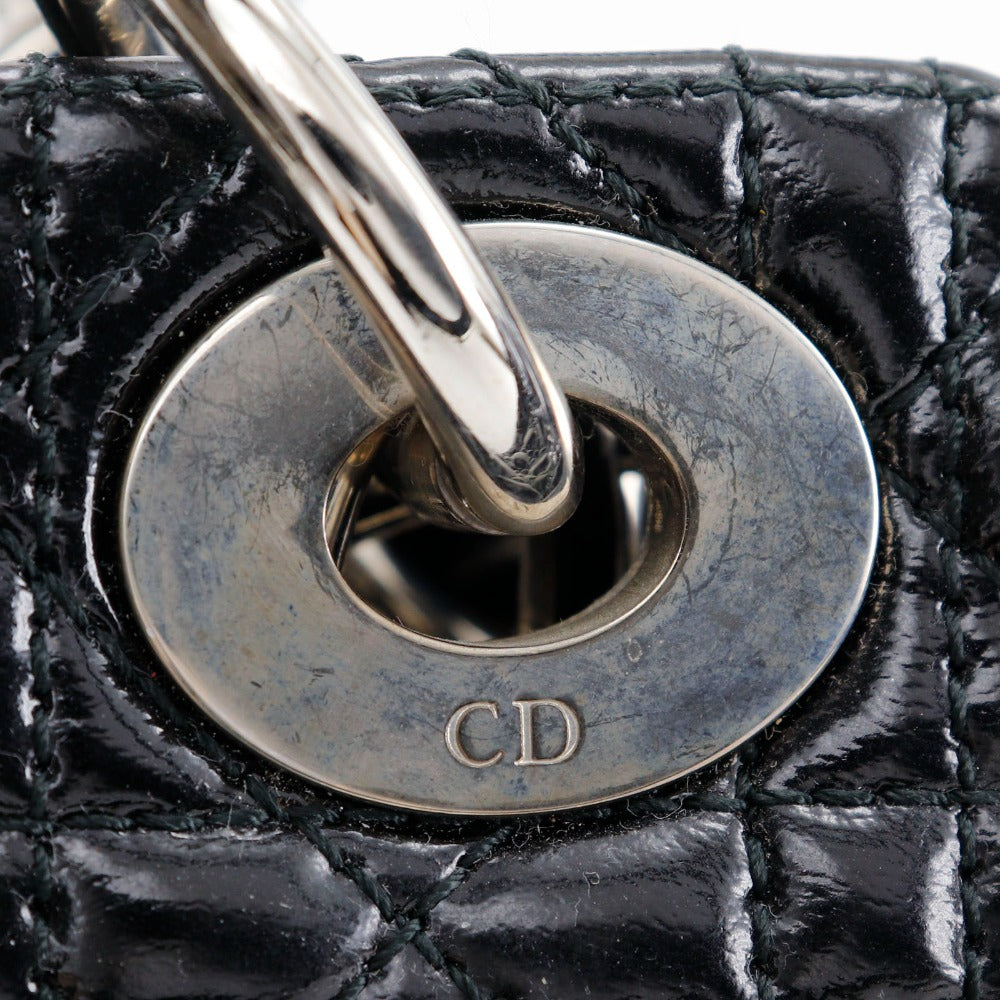 Dior Shoulder Bag enamel black Canage Chain tote Lady Dior Women Used Authentic