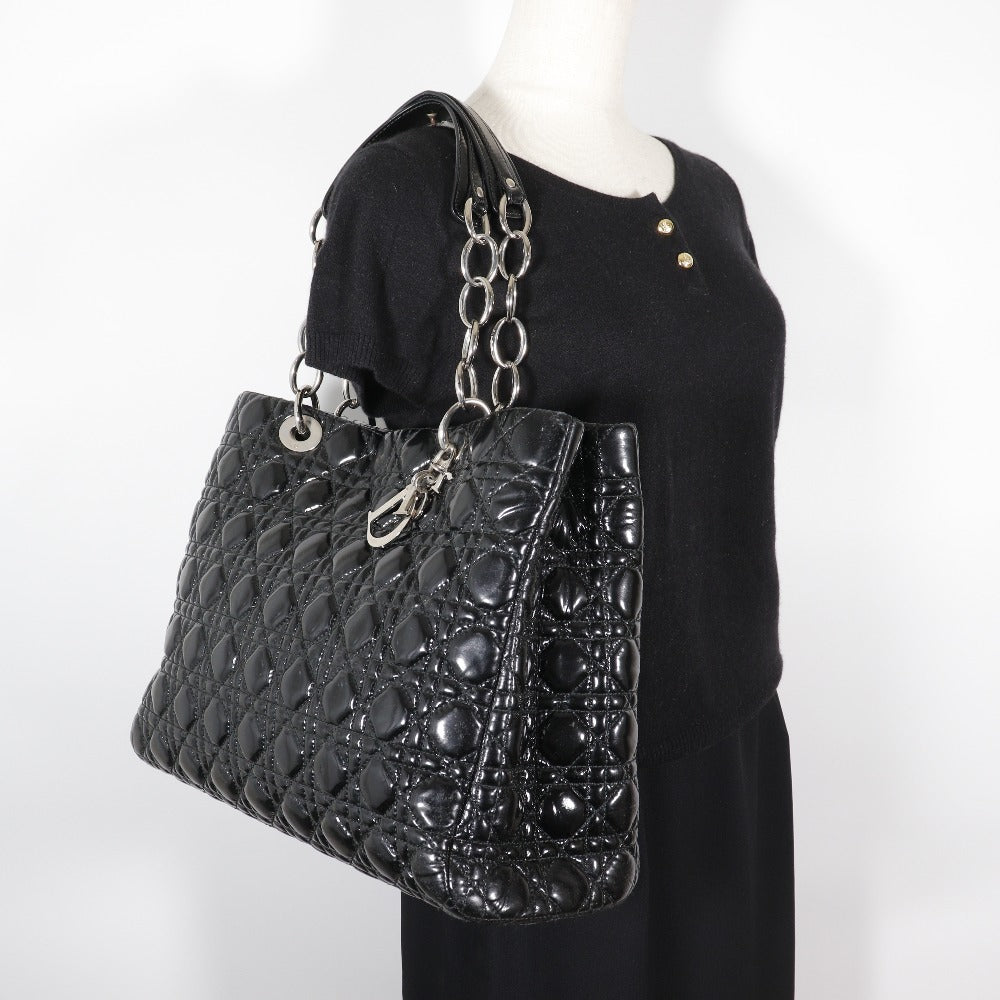 Dior Shoulder Bag enamel black Canage Chain tote Lady Dior Women Used Authentic