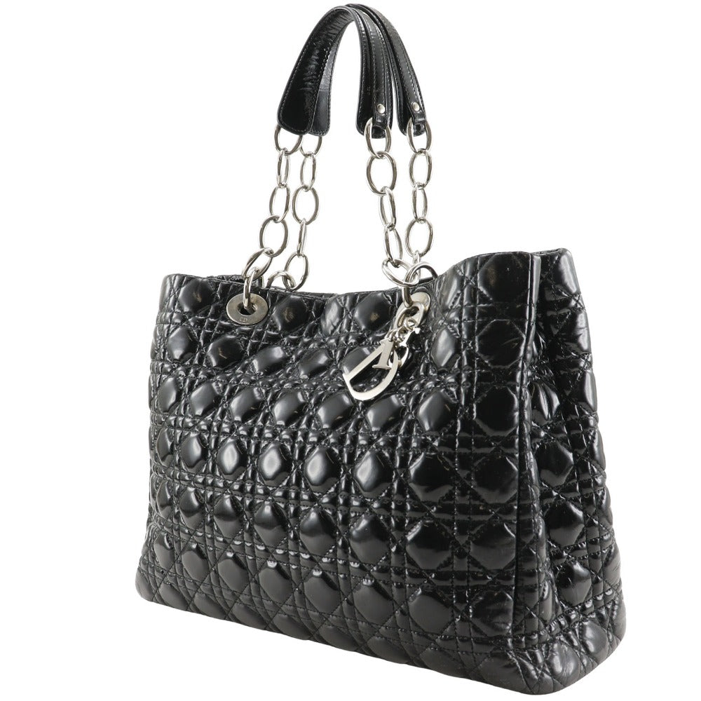 Dior Shoulder Bag enamel black Canage Chain tote Lady Dior Women Used Authentic