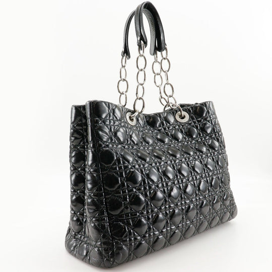 Dior Shoulder Bag enamel black Canage Chain tote Lady Dior Women Used Authentic