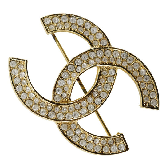 CHANEL Brooch Plated Gold, Rhinestones gold Gold Plated Rhinestone COCO Mark Women Used Authentic