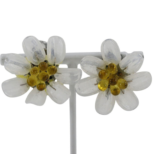 CHANEL Earring Plastic, Metal White / yellow vintage flour Women Used Authentic
