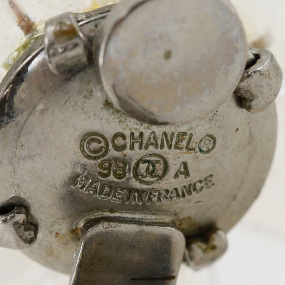 CHANEL Earring Plastic, Metal White / yellow vintage flour Women Used Authentic