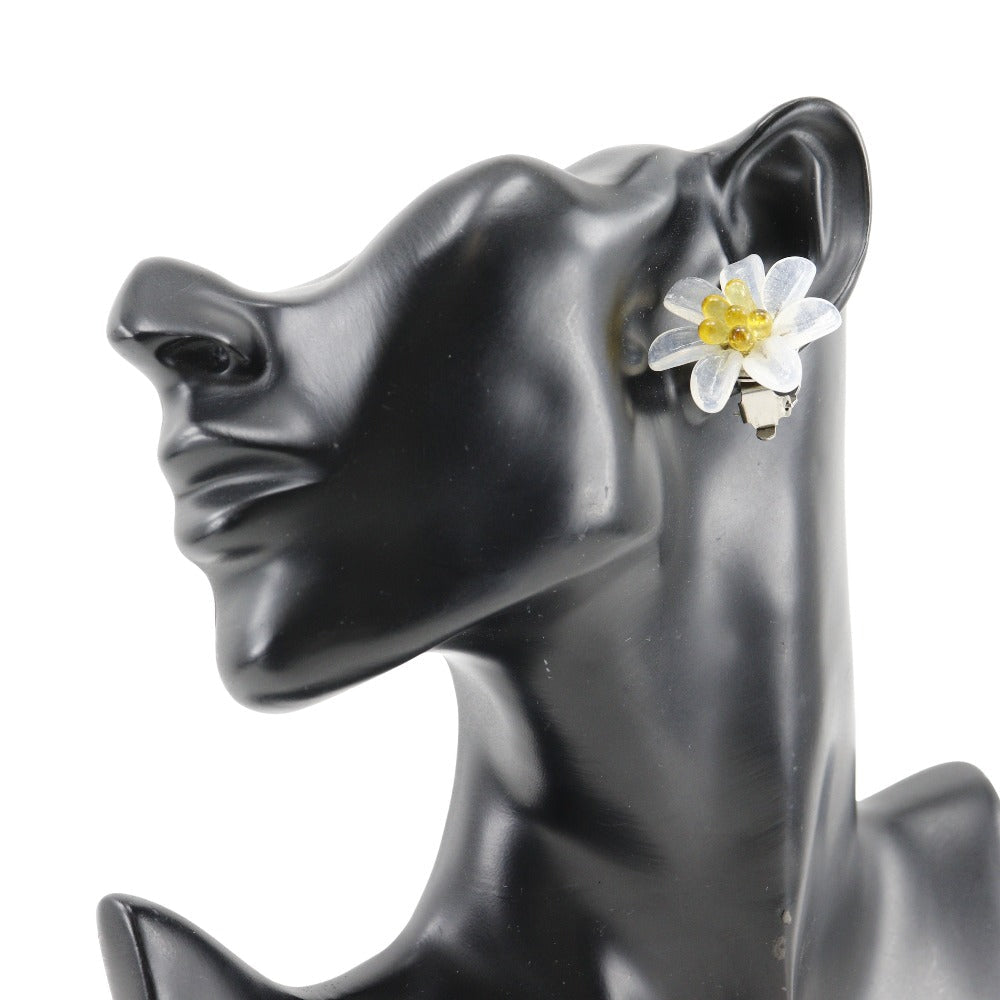 CHANEL Earring Plastic, Metal White / yellow vintage flour Women Used Authentic