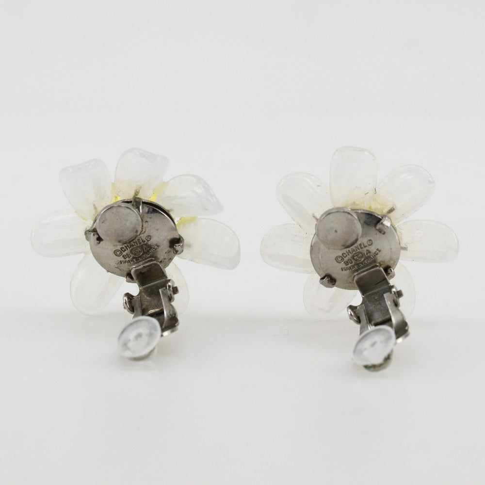 CHANEL Earring Plastic, Metal White / yellow vintage flour Women Used Authentic