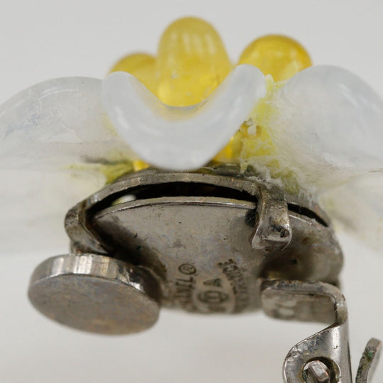 CHANEL Earring Plastic, Metal White / yellow vintage flour Women Used Authentic