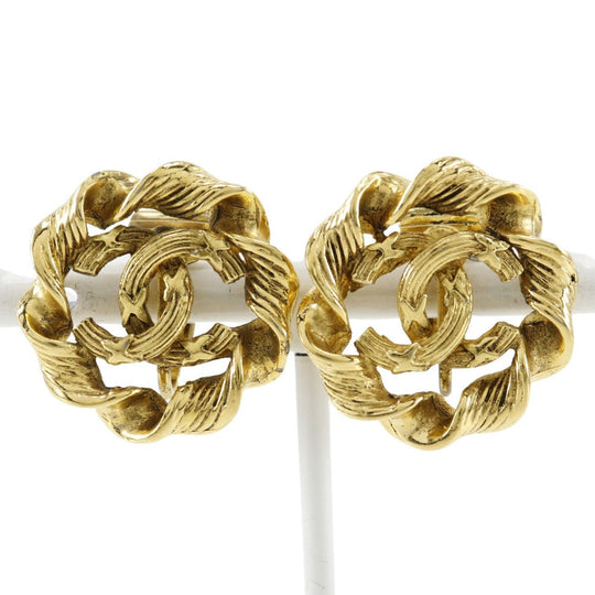 CHANEL Earring Plated Gold gold vintage Round COCO Mark Women Used Authentic