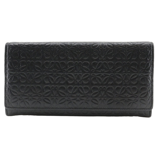 LOEWE Long Wallet Purse Calfskin black Repeat anagram unisex(Unisex) Used Authentic