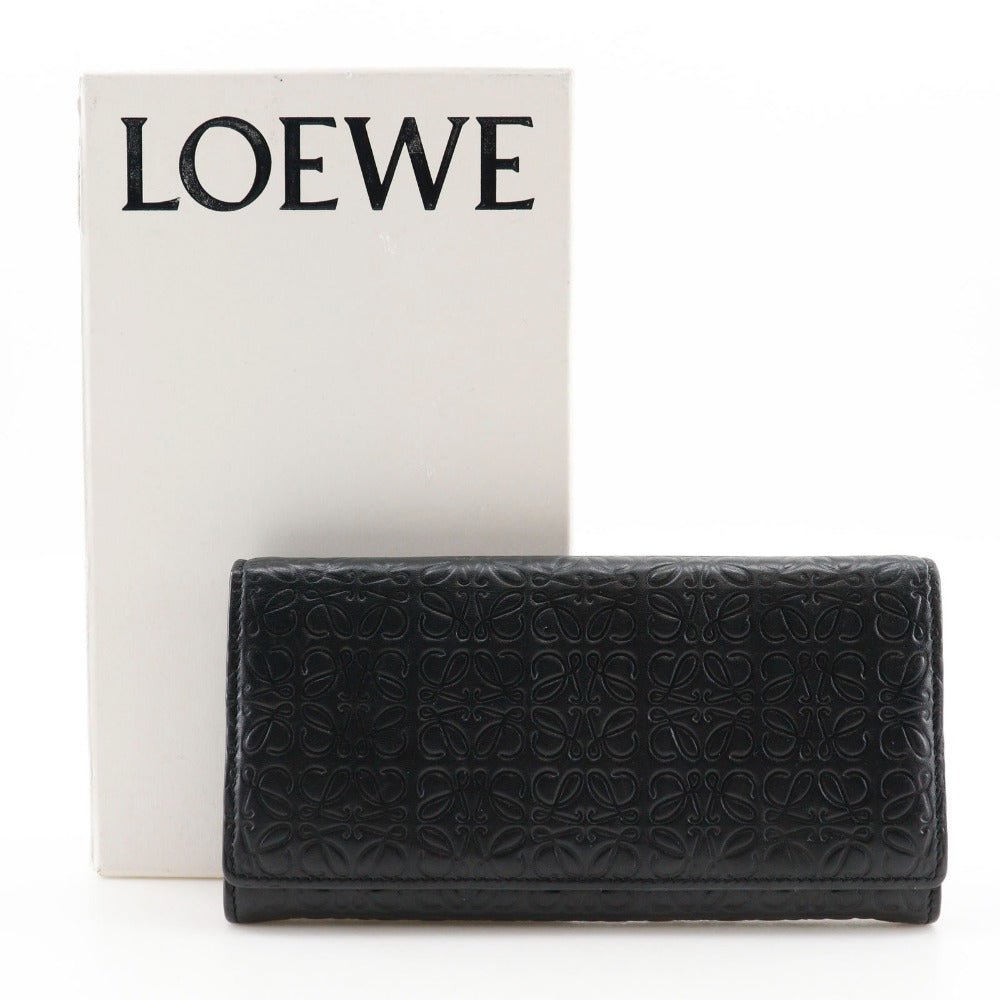 LOEWE Long Wallet Purse Calfskin black Repeat anagram unisex(Unisex) Used Authentic