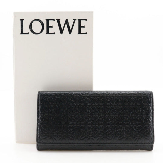LOEWE Long Wallet Purse Calfskin black Repeat anagram unisex(Unisex) Used Authentic
