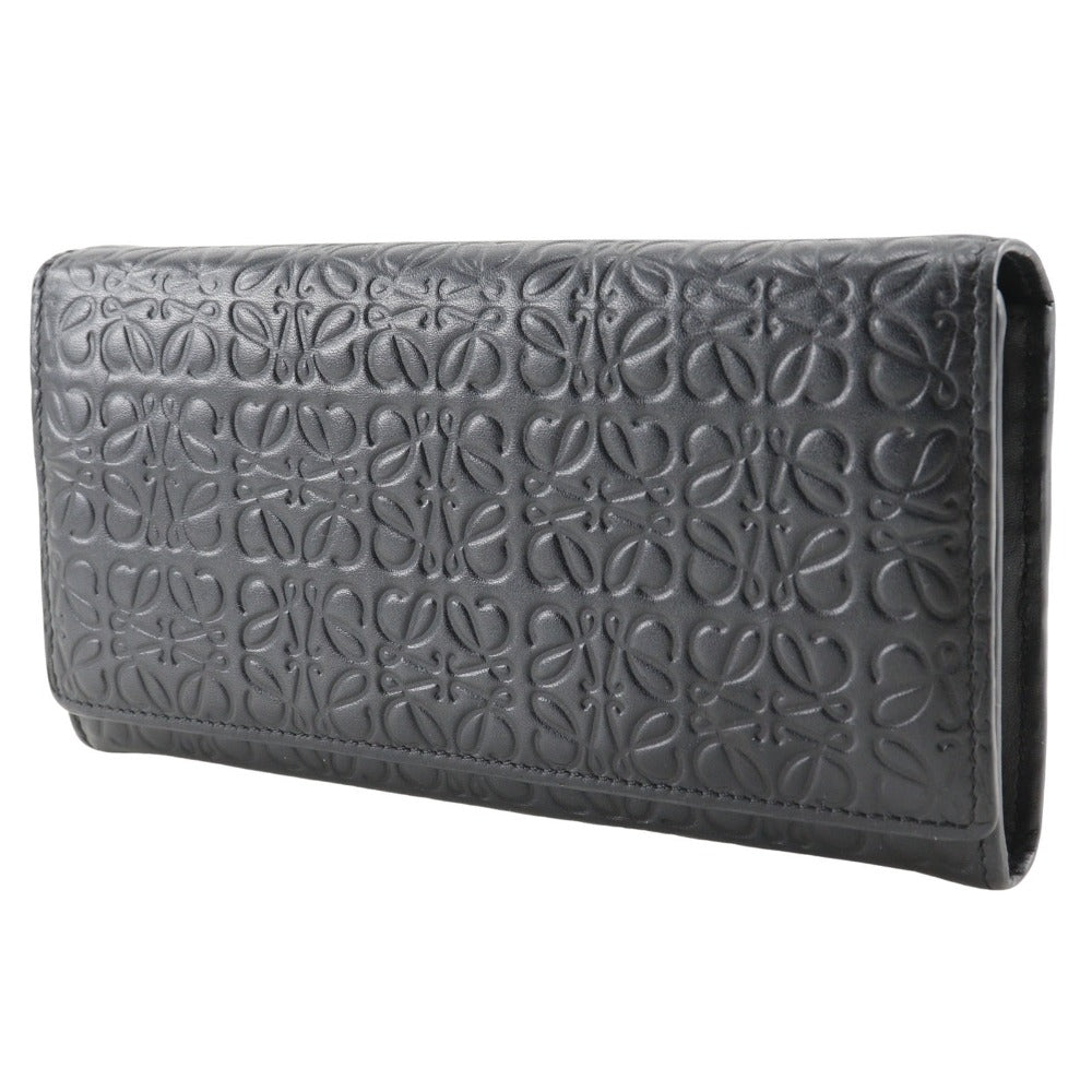 LOEWE Long Wallet Purse Calfskin black Repeat anagram unisex(Unisex) Used Authentic