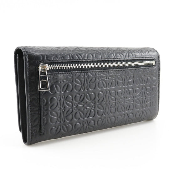 LOEWE Long Wallet Purse Calfskin black Repeat anagram unisex(Unisex) Used Authentic