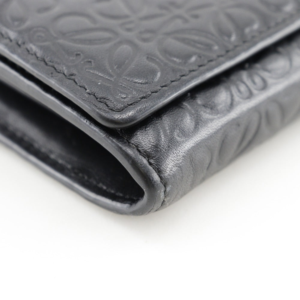 LOEWE Long Wallet Purse Calfskin black Repeat anagram unisex(Unisex) Used Authentic