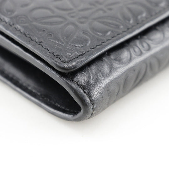 LOEWE Long Wallet Purse Calfskin black Repeat anagram unisex(Unisex) Used Authentic